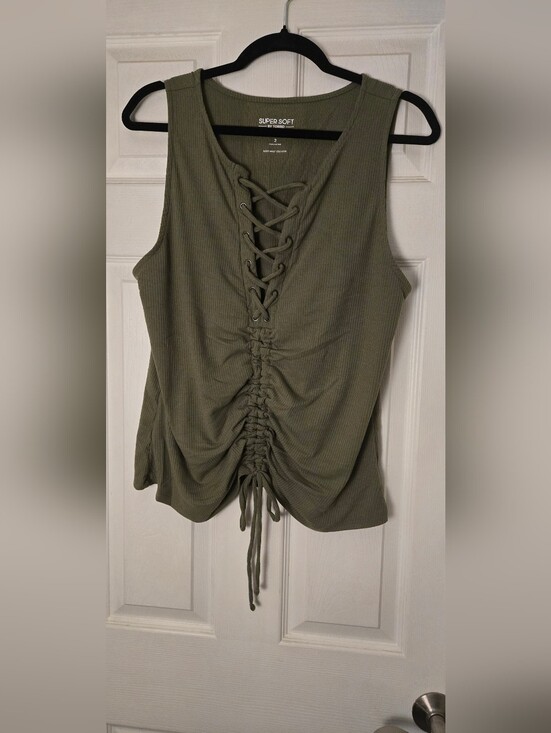 torrid Tops - Torrid Super Soft Sleeveless Lace-Up Ruched Tank Top - Olive Green
